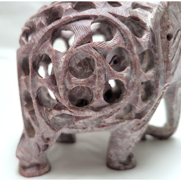 Vintage Hand Carved Soapstone Jali Design Mother Elephant Figure Baby Inside - Picture 4 of 7